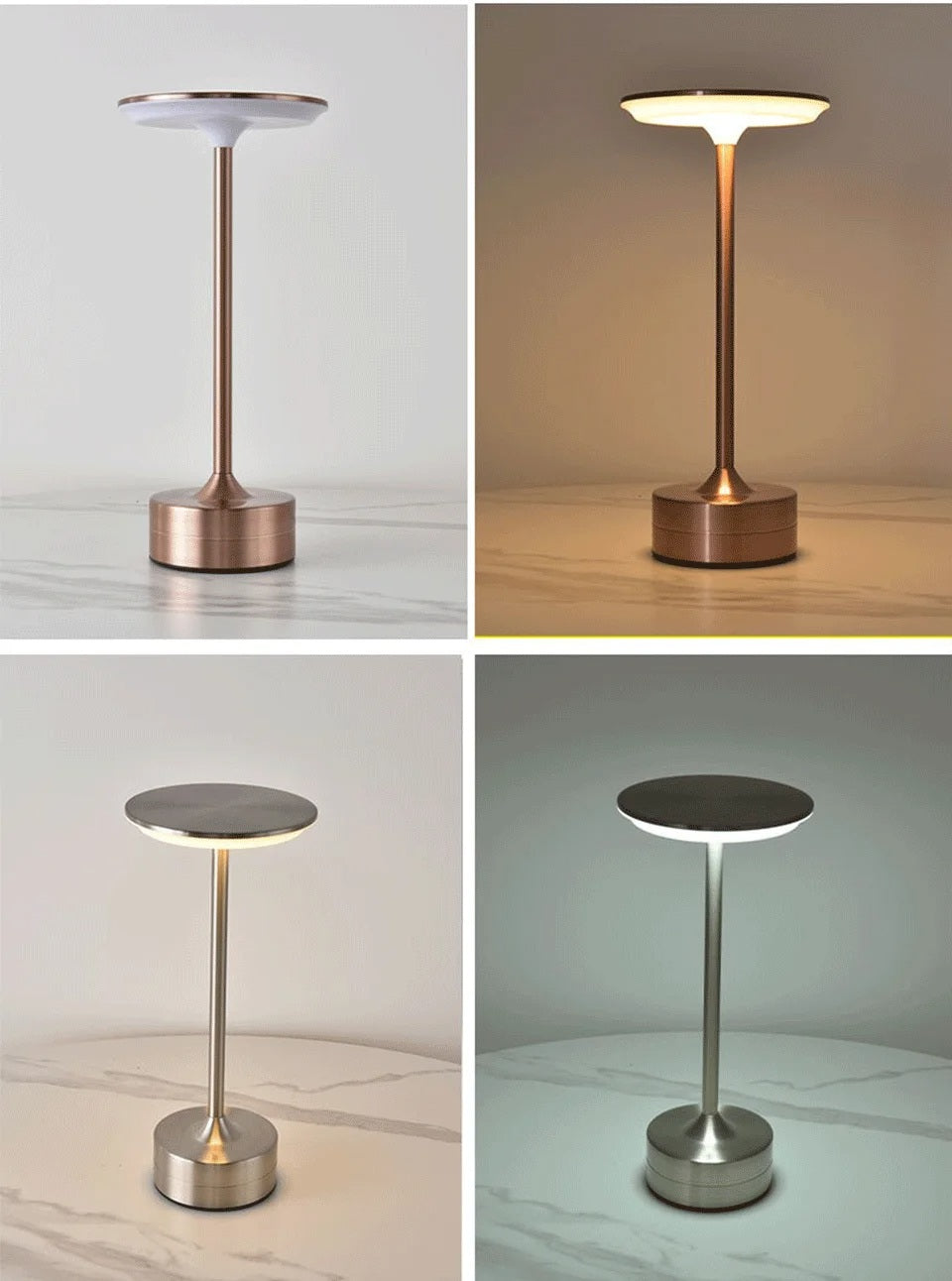 Touch-Activated USB Metal LED Table Lamp – Rechargeable Mood Light for Bedroom, Bar, or Restaurant Ambience and Desk Decor