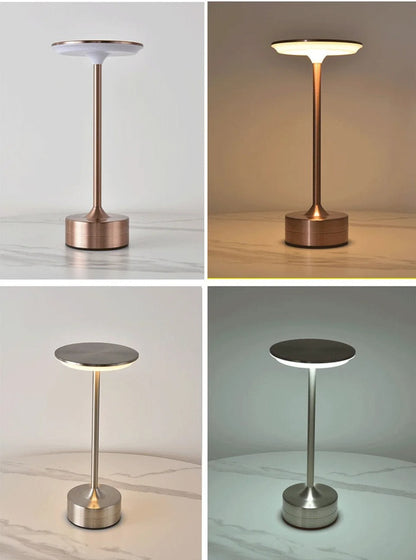 Touch-Activated USB Metal LED Table Lamp – Rechargeable Mood Light for Bedroom, Bar, or Restaurant Ambience and Desk Decor
