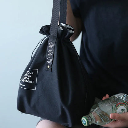 Drawstring Canvas Lunch Tote Bag – Insulated Fresh-Keeping Bento Box Carrier for School, Work, Picnics, and Daily Food Storage Style