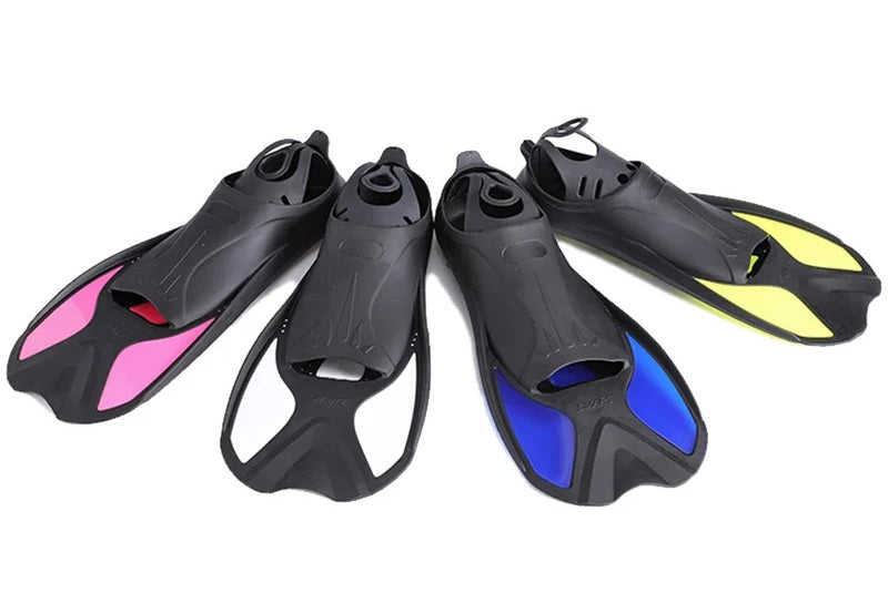 Short Snorkeling Fins - Comfortable TPR Swim Aids for Diving, Pool Training & Travel, Kids to Adult Sizes