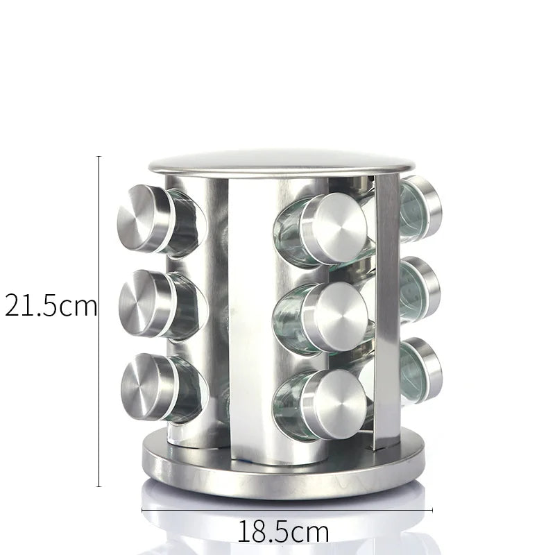 Rotating Seasoning Rack – Cross-Border Stainless Steel Kitchen Spice Organizer, 360° Rotating Storage Solution for Spices, Sauces, and Herbs