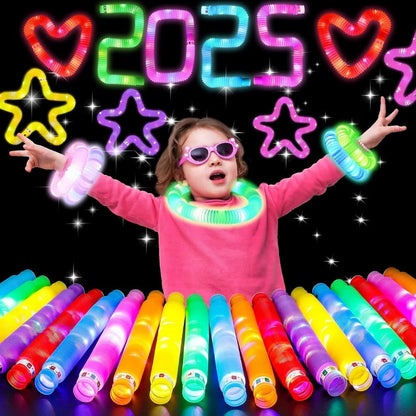 LED Flash Tube Sensory Toy – Set of 3/6/12/18 PCS Corrugated Plastic Squeeze Stress-Relief Tubes for Kids and Adults with Autism Support