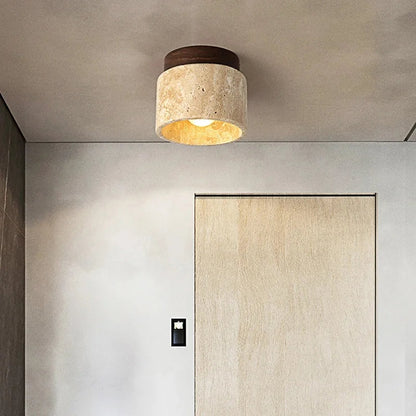 Yellow Marble Ceiling Light – Elegant Travertine Lamp for Corridor, Balcony, Restaurant, Hotel, or Entranceway Décor Accent