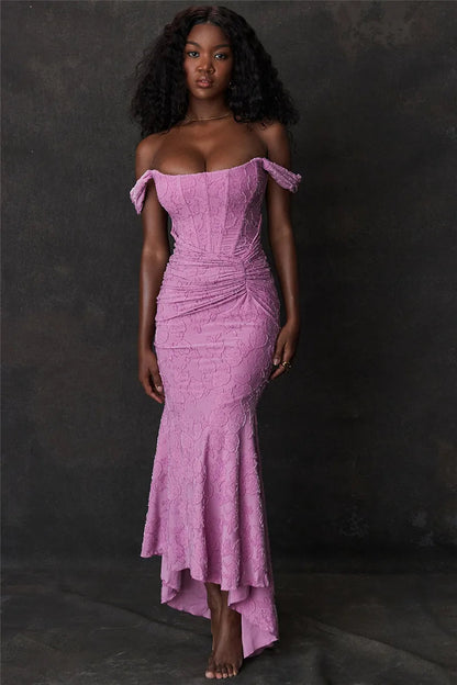 Mozision Off-Shoulder Backless Evening Dress – Purple Sleeveless Bodycon for Unforgettable Parties