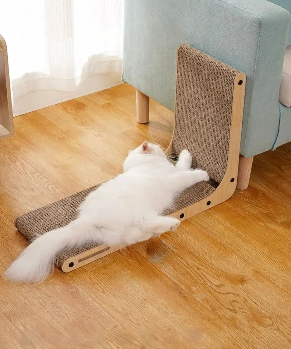 L-Shaped Interactive Cat Scratching Board – Wear-Resistant Wooden Post for Grinding Claws and Training Cats with Durable Materials