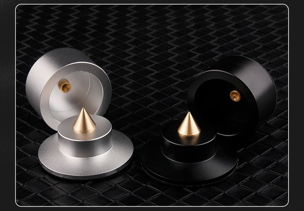 Aluminum Audio Amplifier Feet – 4-Piece HiFi Shock Absorber Pads for Speaker or CD Player, Reduce Vibration, Boost Sound Clarity