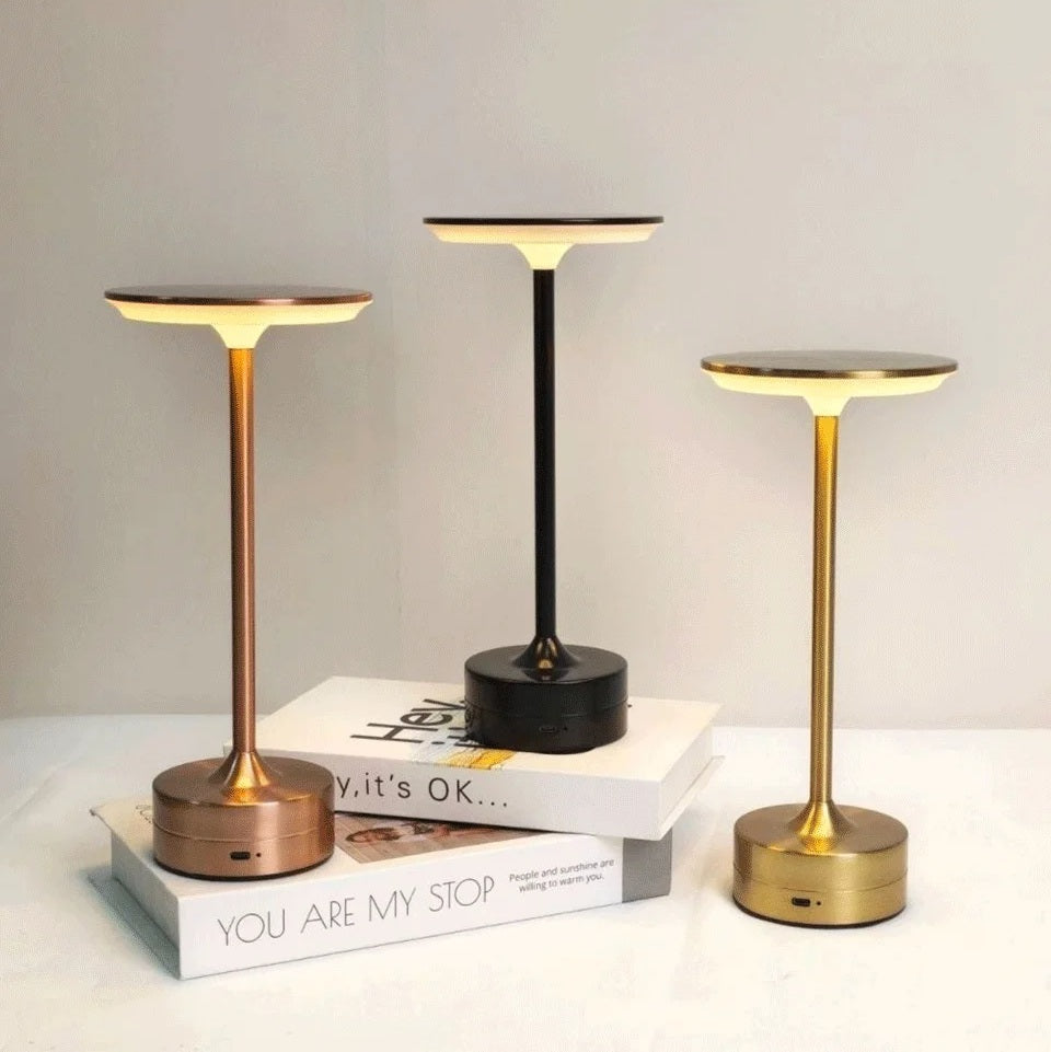 Touch-Activated USB Metal LED Table Lamp – Rechargeable Mood Light for Bedroom, Bar, or Restaurant Ambience and Desk Decor