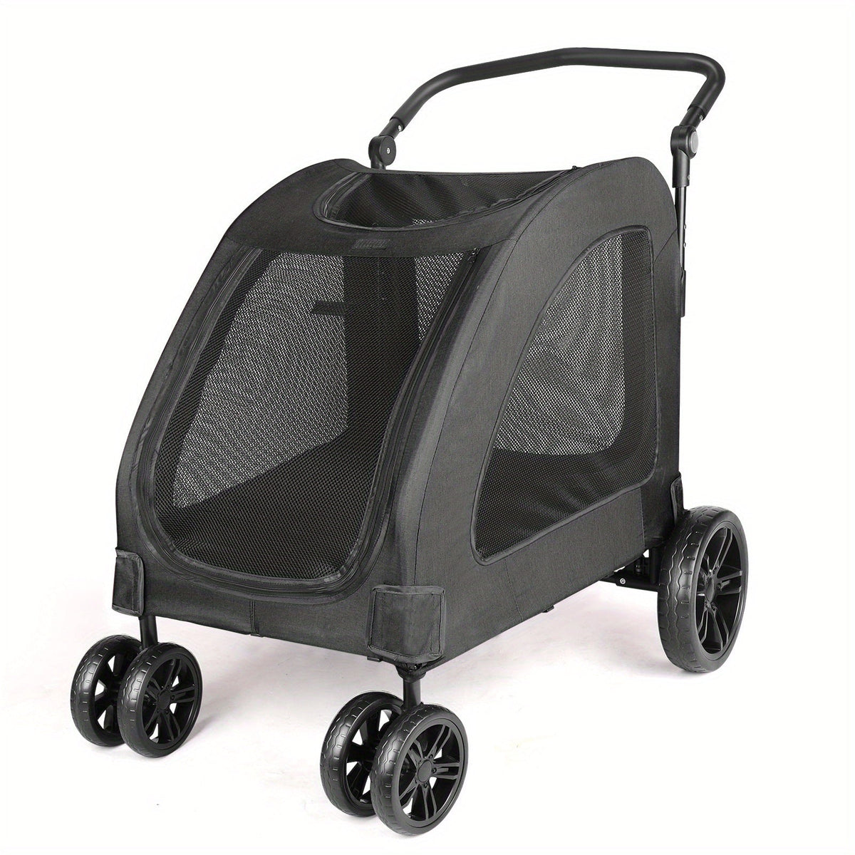 Spacious Heavy-Duty Pet Stroller – 120lb Capacity Dog & Cat Travel Stroller with 360° Wheels, Mesh Panels & One-Step Folding Design for Outdoor Adventures