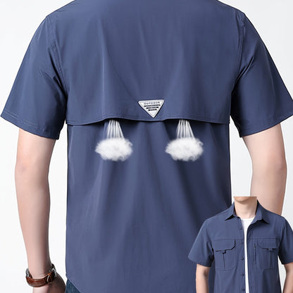 Men’s Quick-Dry Cooling Shirt – Short-Sleeve Lapel Design with Breathable Nylon-Spandex Fabric for Summer