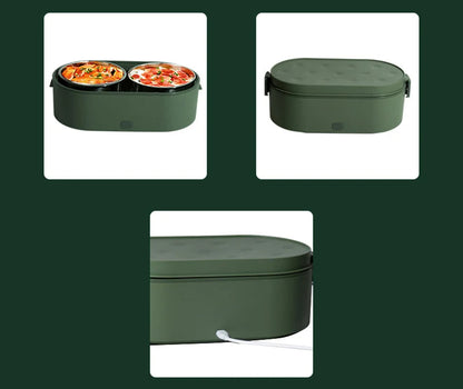 USB Heated Lunch Box – Portable Electric Food Warmer for Car & Office, 2 Stainless Steel Bowls