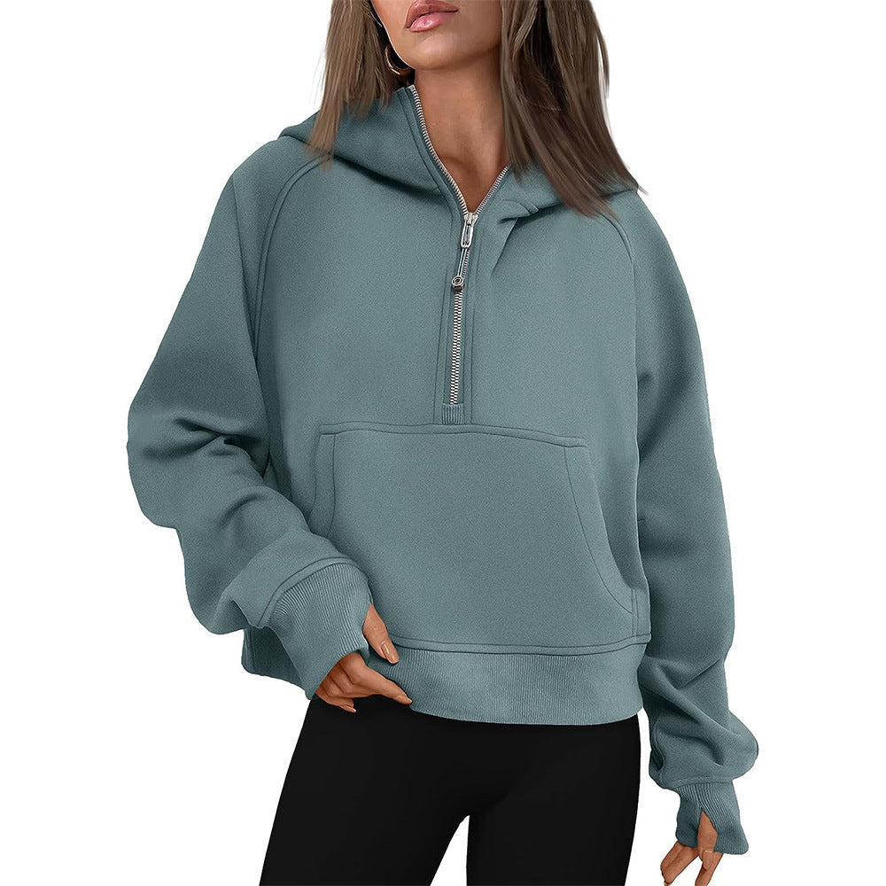 Half-Zip Fleece Hoodie Sweatshirt – Stylish Fall/Winter Pullover for Women’s Cozy Outfits and Streetwear Layers