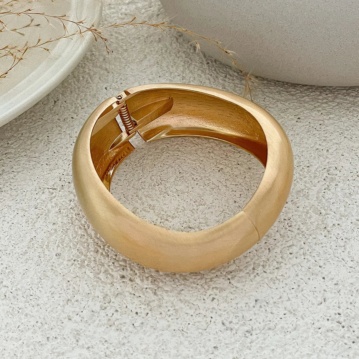 Chunky Water Drop Bangle - Bold Gold Open Cuff with Irregular Wave Design