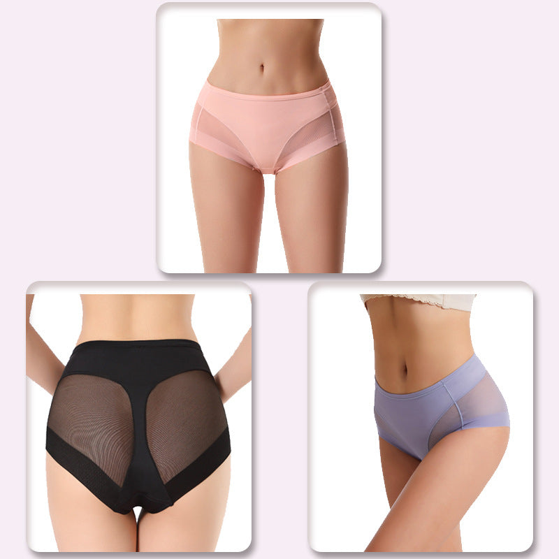 Mid-Waist Breathable Women’s Briefs – Hip-Lifting Transparent Mesh Corset Panties in Ice Silk for All-Day Comfort and Flattering Waistline Support