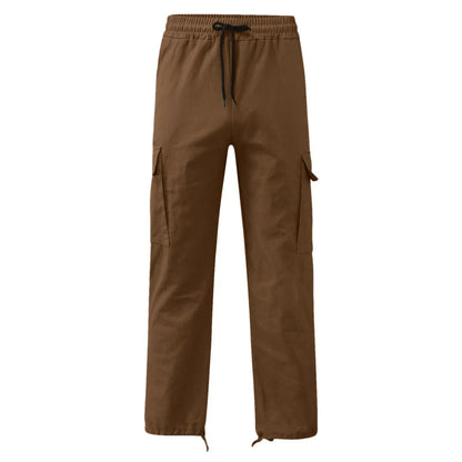 Men's Multi-pocket Cargo Pants – Solid Full-Length Trousers with Drawstring Pockets for Everyday Comfort