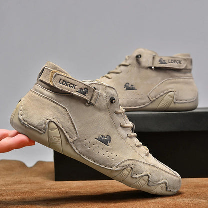 Men’s Casual Luxury Suede Leather Walking Boots – High-Top Roman-Style Sneakers for Motorcycle, Outdoor Fashion & Durable Comfort