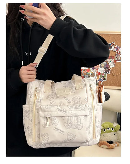 Bear Print Multi-Compartment Backpack Purse – Stylish & Spacious Nurse, Teacher & Laptop Bag