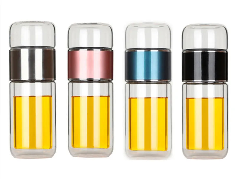 Double-Glazed Glass Water Bottle with Case – Eco-Friendly Tea Infuser Drinkware for Hot & Cold Beverages On the Go