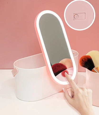 LED Portable Makeup Organizer with Mirror – Compact Vanity Light with Folding Design, Cosmetic Pocket Mirror Gift for Beauty Lovers
