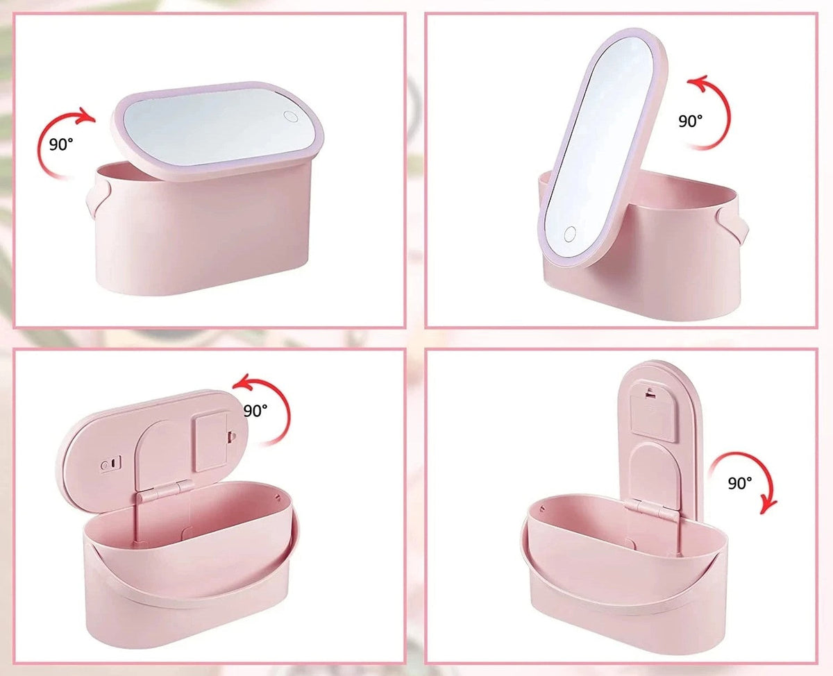 LED Portable Makeup Organizer with Mirror – Compact Vanity Light with Folding Design, Cosmetic Pocket Mirror Gift for Beauty Lovers