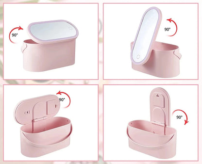 LED Portable Makeup Organizer with Mirror – Compact Vanity Light with Folding Design, Cosmetic Pocket Mirror Gift for Beauty Lovers