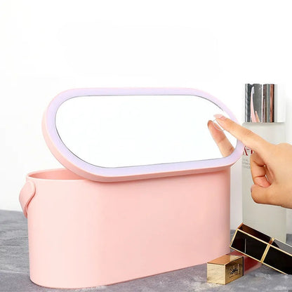 LED Portable Makeup Organizer with Mirror – Compact Vanity Light with Folding Design, Cosmetic Pocket Mirror Gift for Beauty Lovers