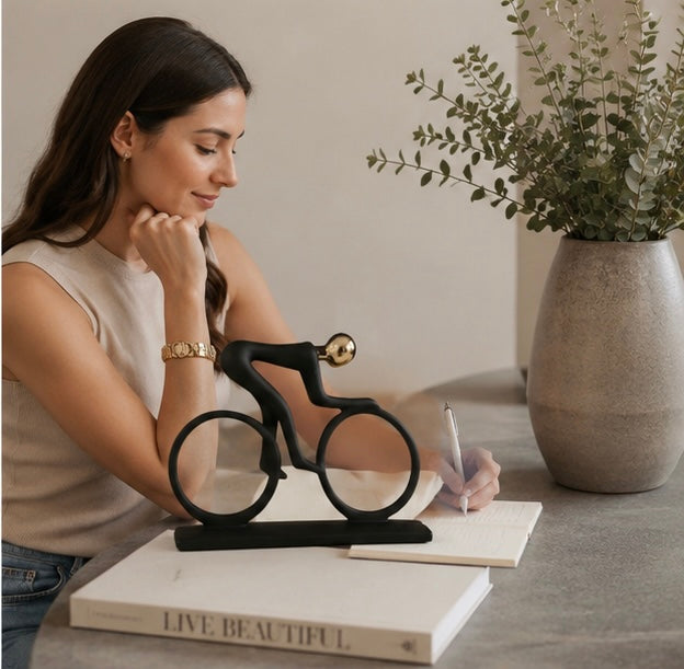 Abstract Cyclist Statue Decor - Modern Resin Bicycle Rider Figurine for Office Living Room and Sports Inspired Decoration