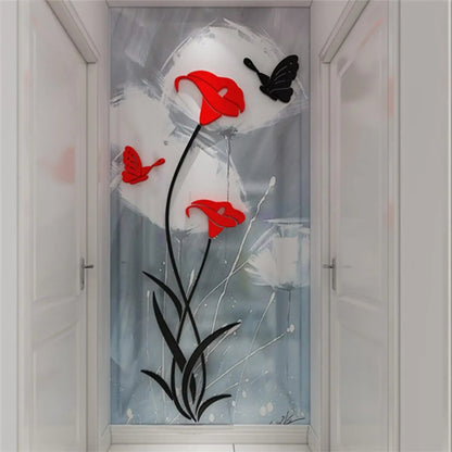 Butterfly Lily Mirror Wall Sticker – 3D DIY Floral Mural Decal for Bedroom, TV Background, and Elegant Living Room Décor Charm