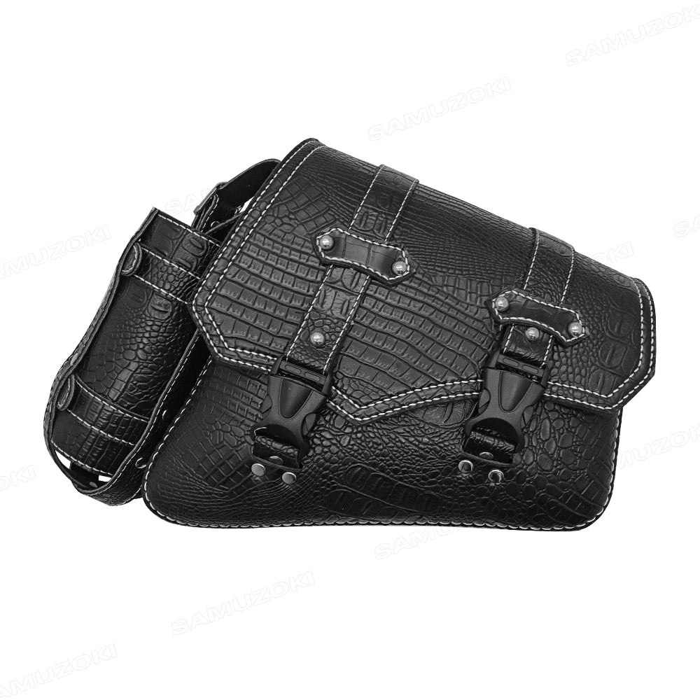 Universal Crocodile Pattern Motorcycle Saddle Bag – Black Plastic Buckle Pouch for Left/Right Side Storage & Tool Organizer on Rides