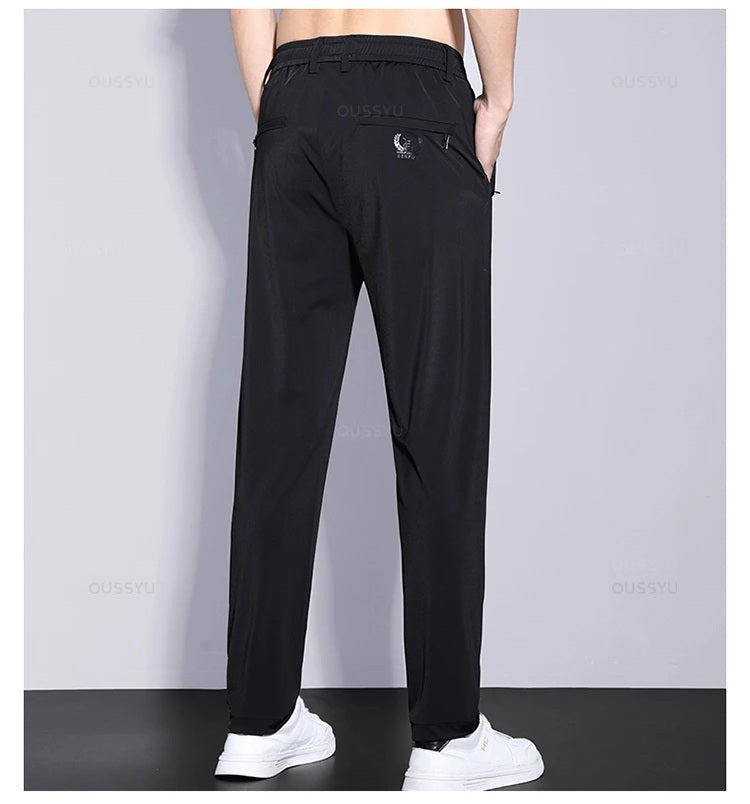 Men’s Soft Casual Sports Jogger Pants – Quick Drying Thin Elastic Waist Zip Pocket Workout Trousers for Summer Running or Workwear