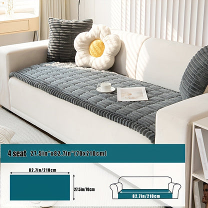 Thick Quilted Plush Sofa Cushion Cover – Non-Slip, Pet-Friendly, All-Season Living Room Essential with Ruffled Trim