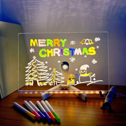 LED Note Board with Night Light & 7 Color Pens – Erasable Acrylic DIY Message Board, Kids Drawing Board & Creative Mother’s Day Gift