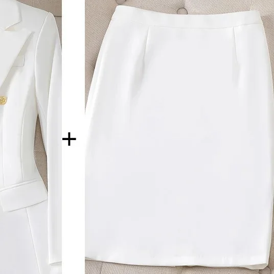 Women's Pant Suit – Double Breasted Business Blazer Set, Gold Buttons – Blazer, Pants or Skirt