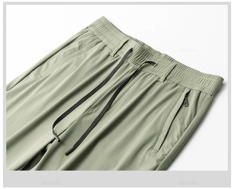 Men’s Soft Casual Sports Jogger Pants – Quick Drying Thin Elastic Waist Zip Pocket Workout Trousers for Summer Running or Workwear