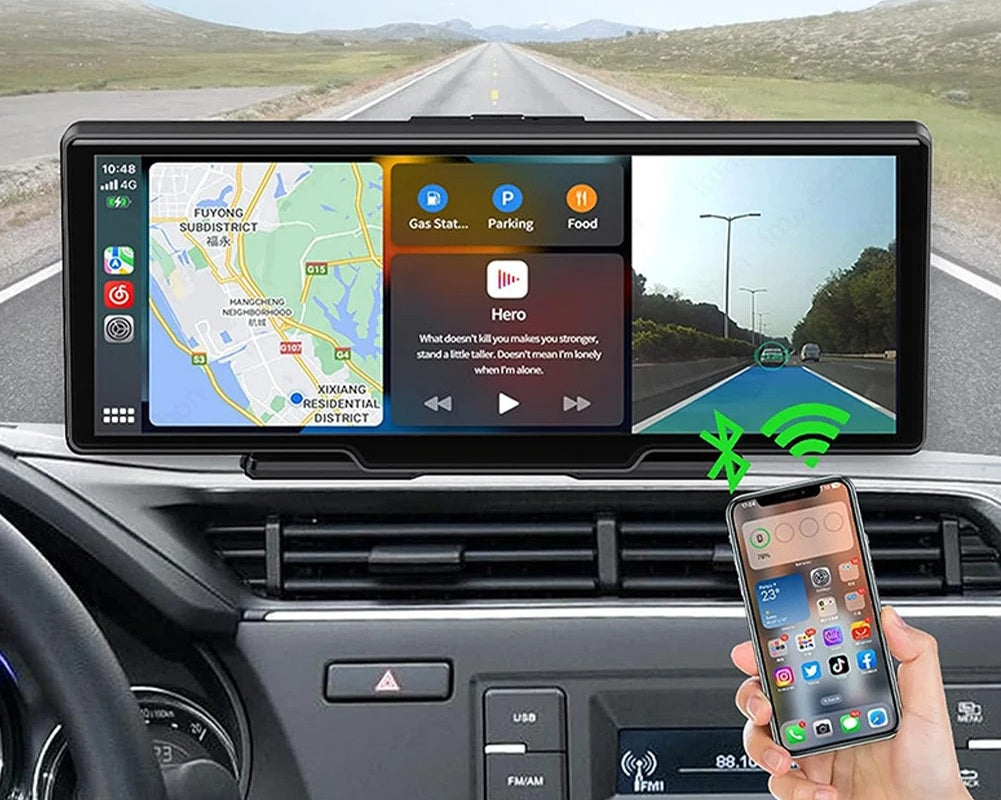 Wireless CarPlay & Android Auto Stereo – 10.26" Touchscreen with Dash Cam, GPS, WiFi, Backup Camera & 2.5K Dual Lens DVR