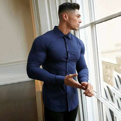 Men’s Super Slim Fit Plain Shirt – Long Sleeve Casual Button-Up for Business, Social Events, and Daily Sophisticated Style