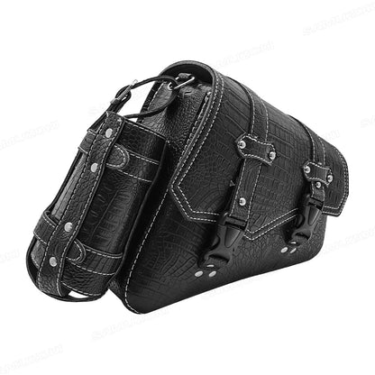 Universal Crocodile Pattern Motorcycle Saddle Bag – Black Plastic Buckle Pouch for Left/Right Side Storage & Tool Organizer on Rides