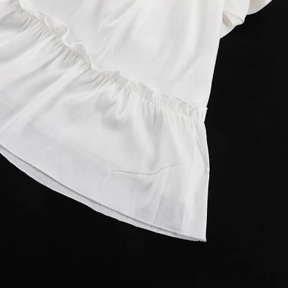 Sexy V-Neck Pleated Ruffle Mini Skater Dress – Long Sleeve, Flared Hem, & Autumn-Winter Feminine Elegance