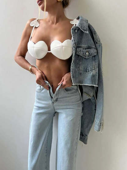 Sexy Lace-Up Backless Heart Love Top – Sleeveless Low-Neck Women’s Summer Fashion Crop Top with Tassel Detail