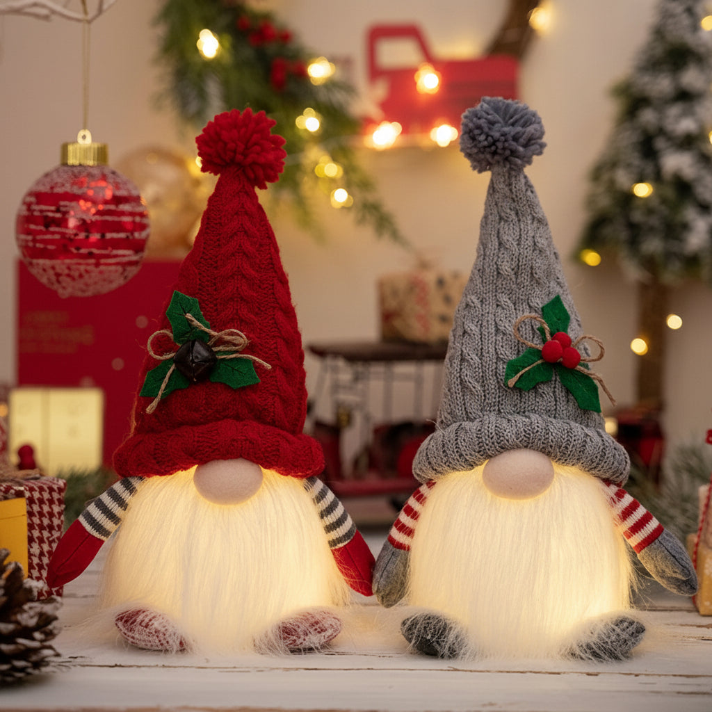 LED Gnome Couple Night Light – Christmas Sledge Elf Decoration for 2025 Gifts, New Year Displays & Valentine’s Surprises