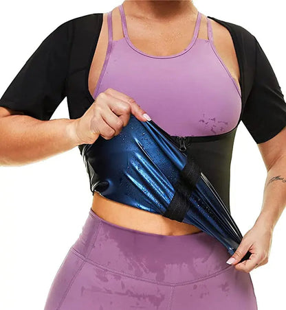 Women's Sauna Sweat Vest - Short Sleeve Heat-Trapping Shapewear for Slimming, Workout & Body Sculpting Results