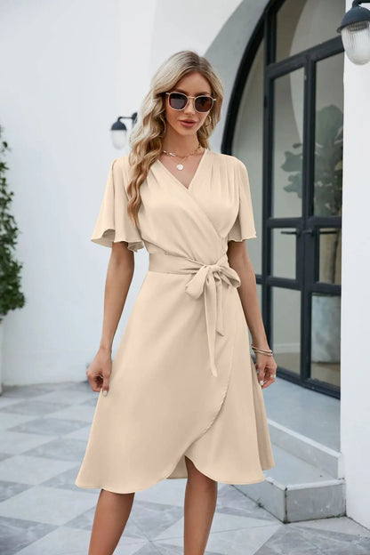 V-Neck Summer Midi Sundress – Slim A-Line Beach Dress with Flattering Fit, Breezy Splits & Feminine Vibes