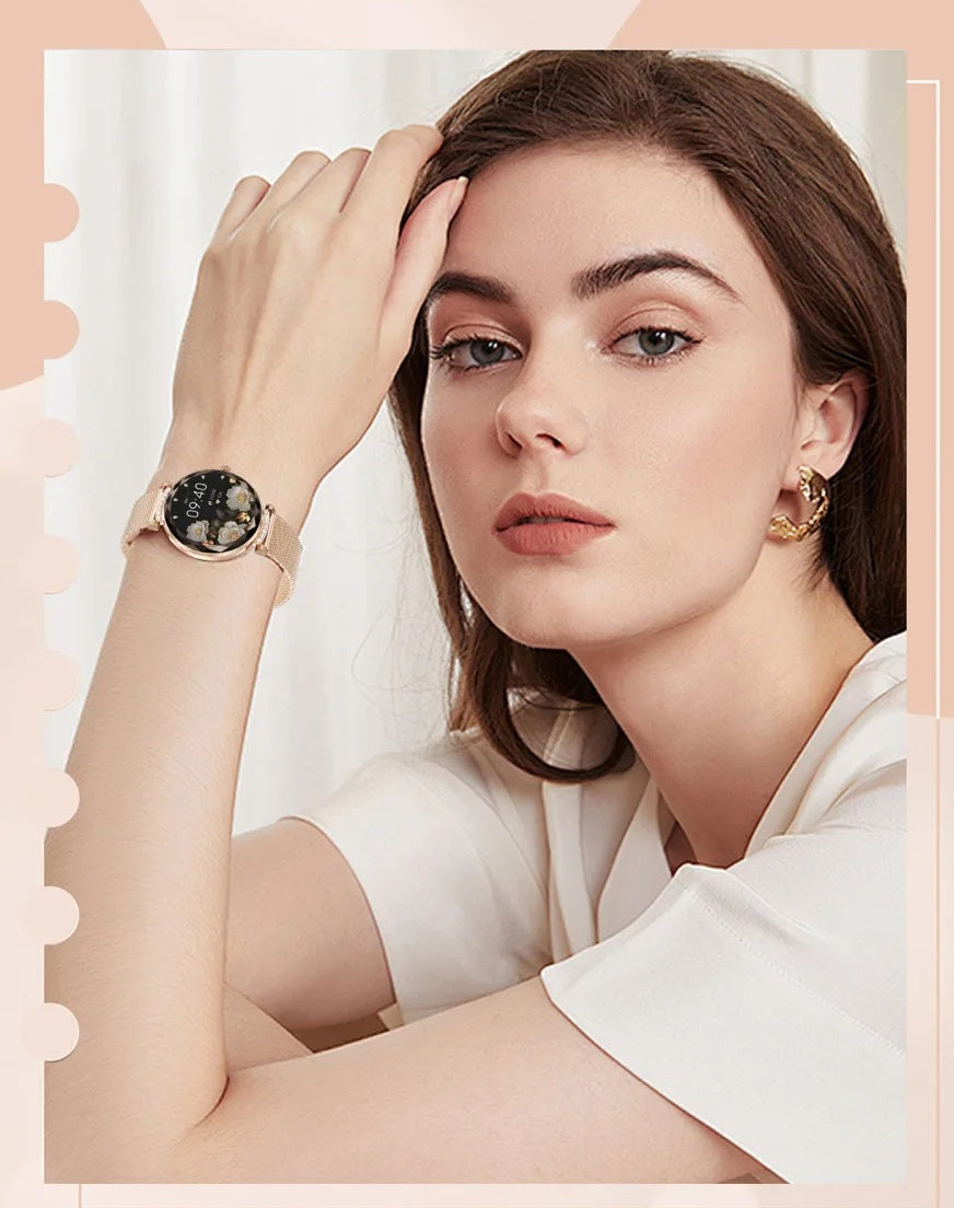 Women’s Fashion Smartwatch with 1.19" AMOLED Screen – Waterproof Fitness Tracker, Heart Monitor & Bluetooth Calling Features