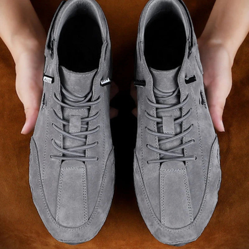 Men’s Casual Luxury Suede Leather Walking Boots – High-Top Roman-Style Sneakers for Motorcycle, Outdoor Fashion & Durable Comfort