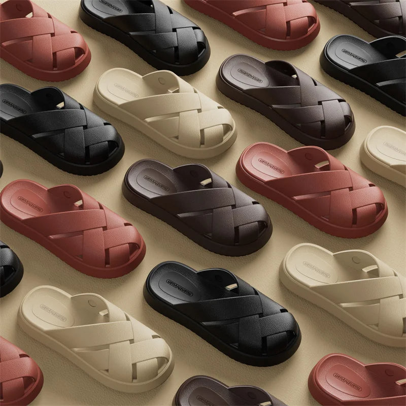 Unisex Closed-Toe EVA Slippers – Soft Anti-Slip Summer Sandals for Men & Women, Outdoor Baotou House Shoes for Home Comfort