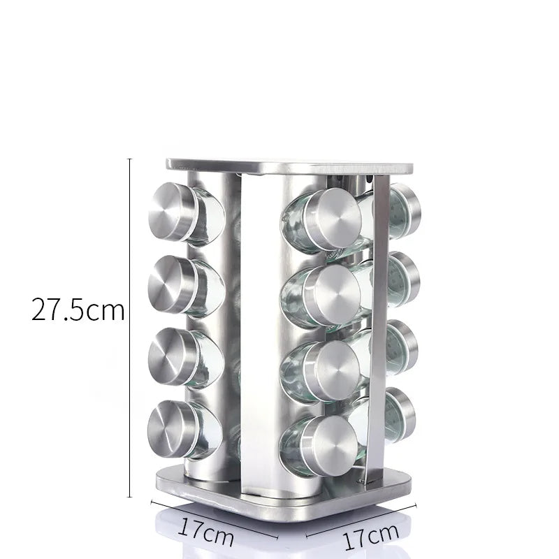 Rotating Seasoning Rack – Cross-Border Stainless Steel Kitchen Spice Organizer, 360° Rotating Storage Solution for Spices, Sauces, and Herbs