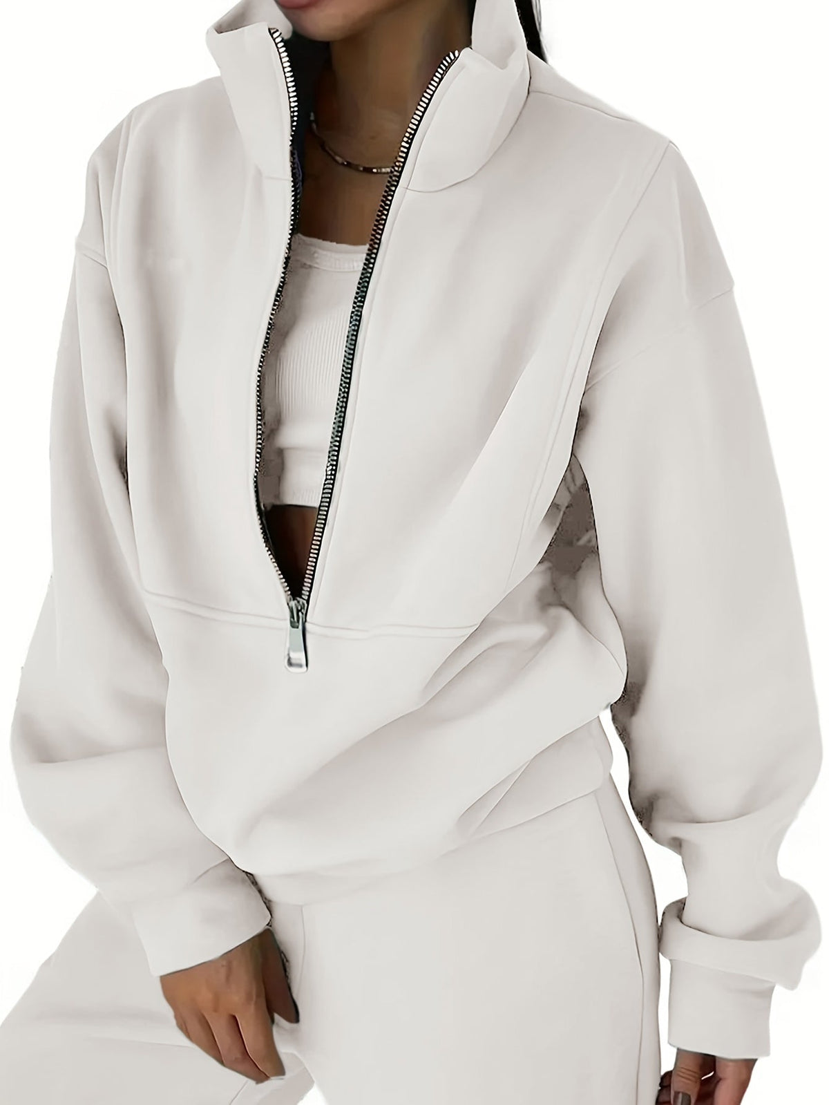 Women’s Two-Piece Zip Sweatshirt & Pants Set – Long Sleeve Casual Lounge Outfit with Elastic Waist Design