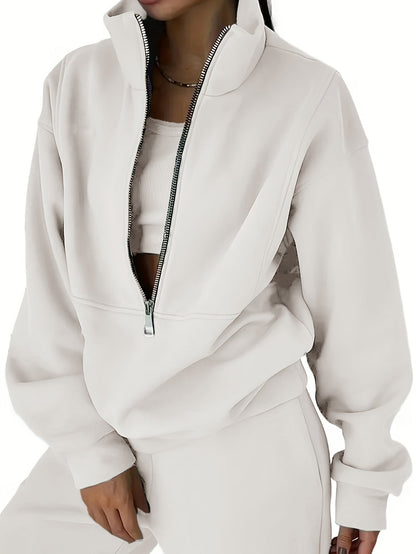 Women’s Two-Piece Zip Sweatshirt & Pants Set – Long Sleeve Casual Lounge Outfit with Elastic Waist Design