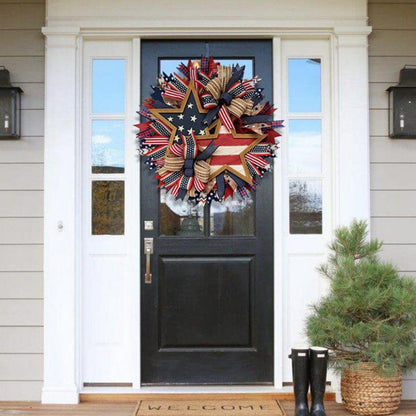 Fourth of July Patriotic Wreath – 17.7in Red White Blue Flag Garland for Front Door, Memorial Day Pride Wall Decor & Festive Independence Day Swag