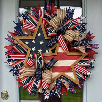 Fourth of July Patriotic Wreath – 17.7in Red White Blue Flag Garland for Front Door, Memorial Day Pride Wall Decor & Festive Independence Day Swag