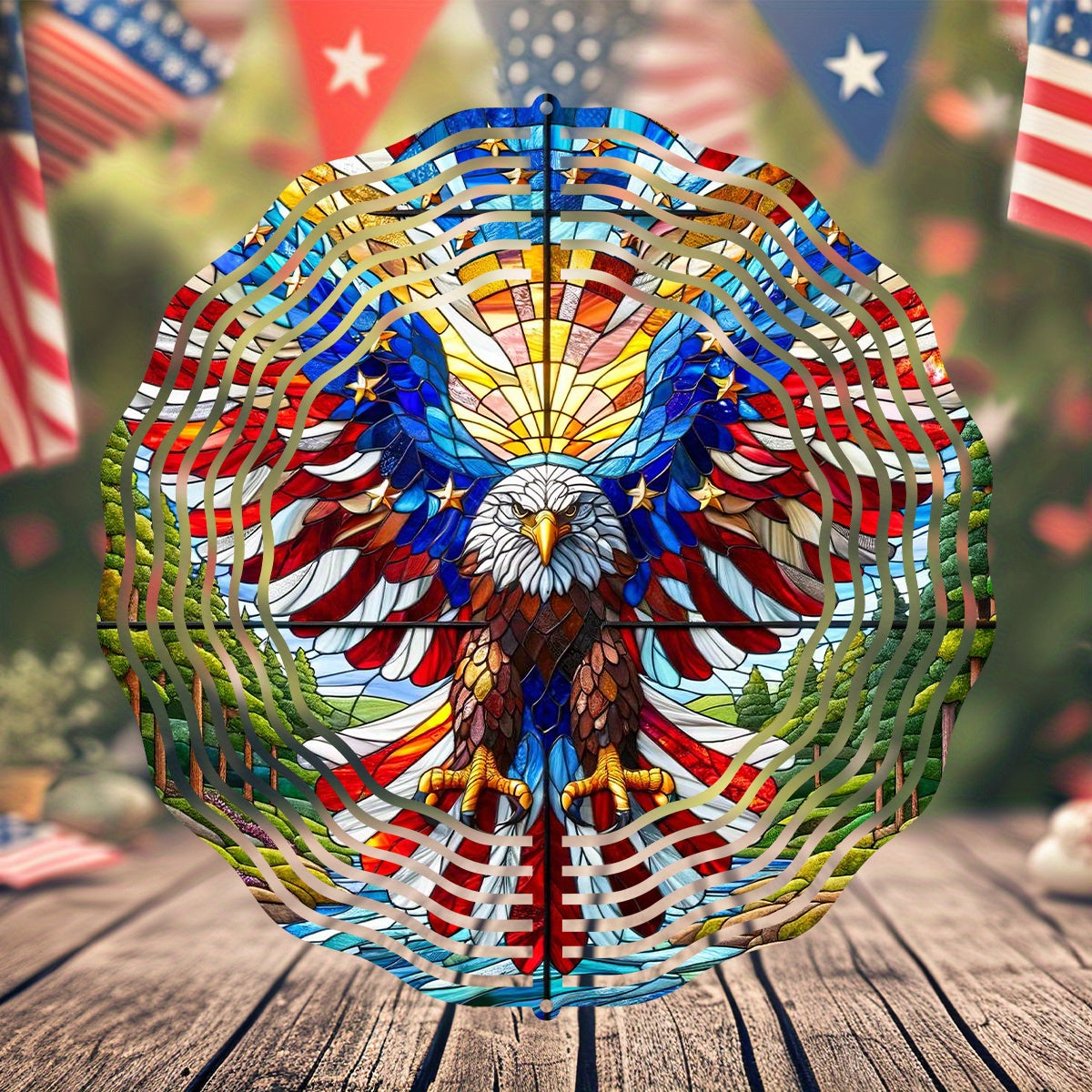 Patriotic Eagle Wind Spinner – 3D Metal Hanging Kinetic Garden Decoration for Independence Day Outdoor Décor